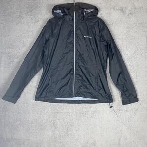 Columbia Jacket Women XL Black Hooded Full Zip Waterproof Raincoat Outdoors Coat